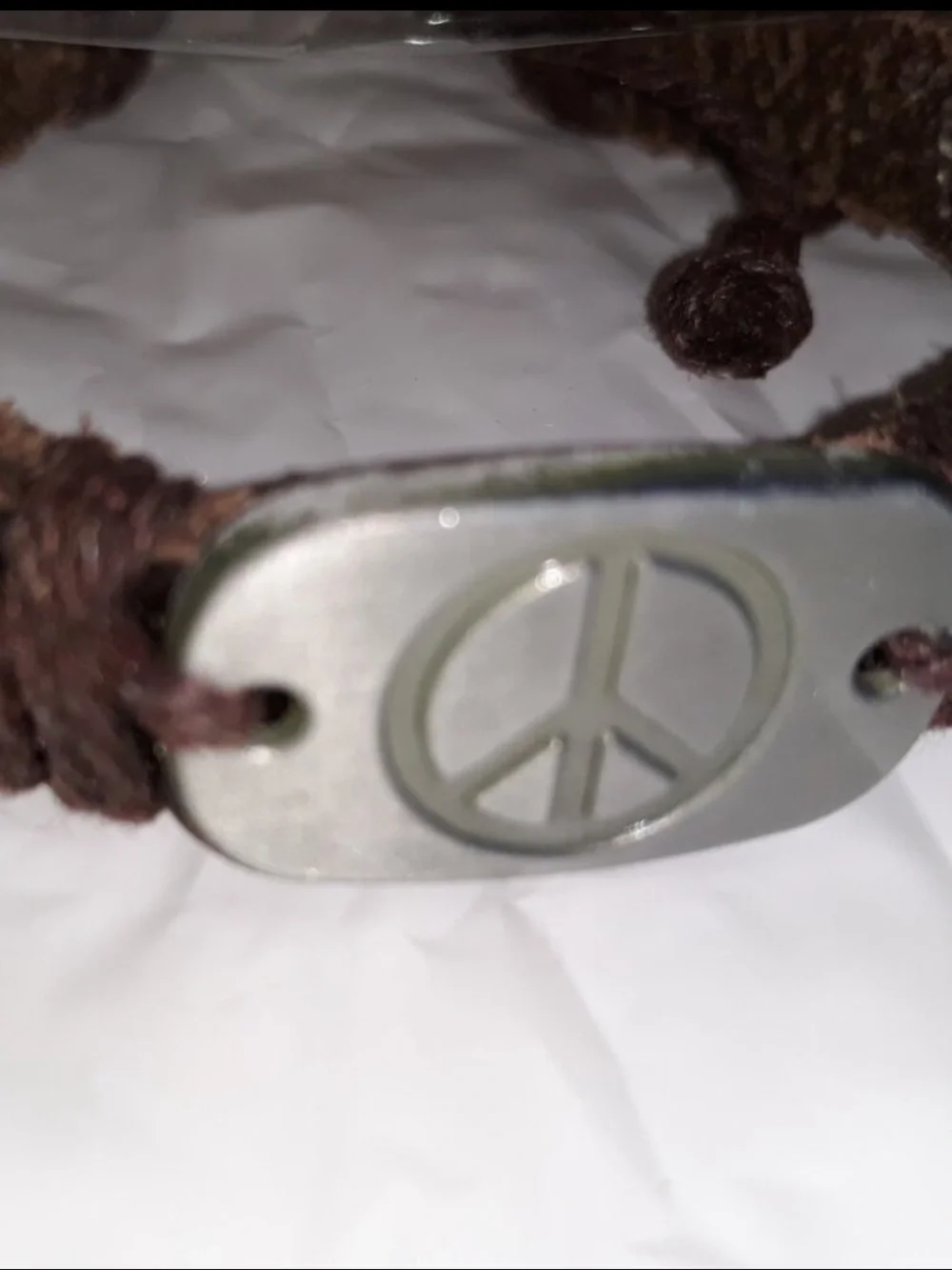 Leather Drawstring Bracelet (1) Dark Brown Peace Sign Adjustable tie close NEW